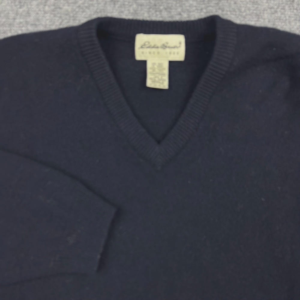 Eddie Bauer V-Neck Lambswool Sweater Mens XL Navy Knit Long Sleeve Vtg 80s 90s